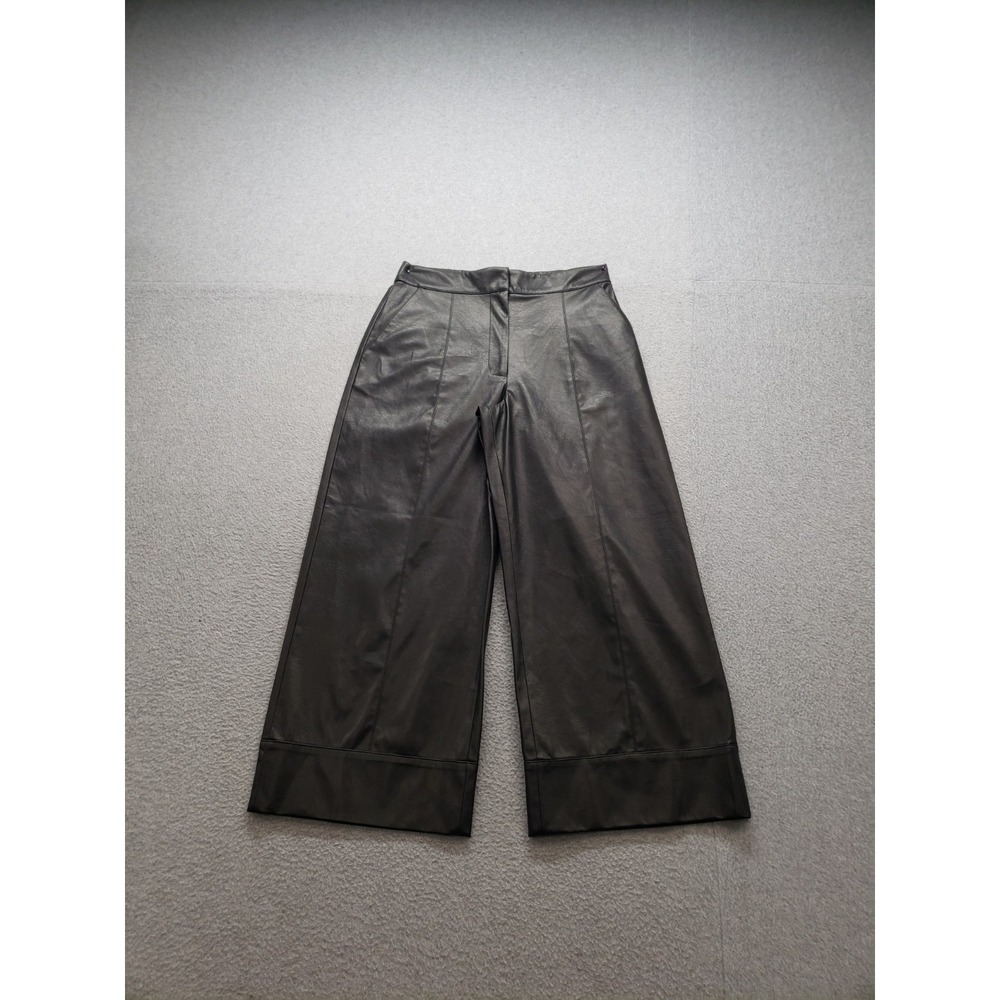 Brochu Walker Women Pant M Black Faux Leather Wide Leg Seam High Waist Trouser